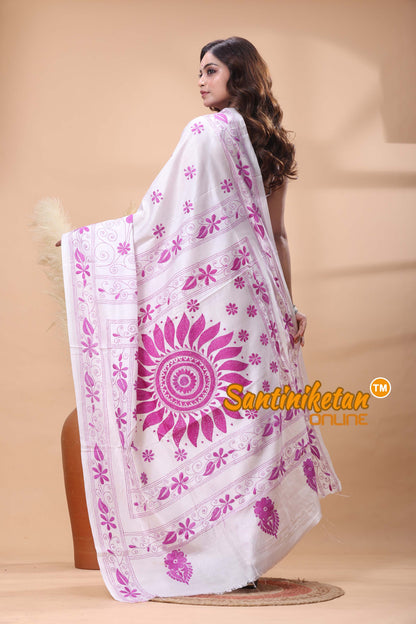 Bangalore Silk Kantha Stitch Saree