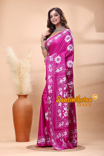 Bangalore Silk Kantha Stitch Saree
