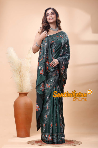 Bangalore Silk Kantha Stitch Saree