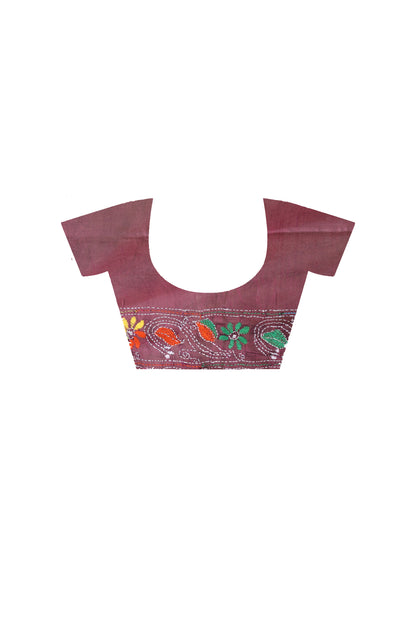 Bangalore Silk Kantha Stitch Saree