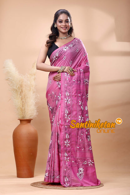 Bangalore Silk Kantha Stitch Saree