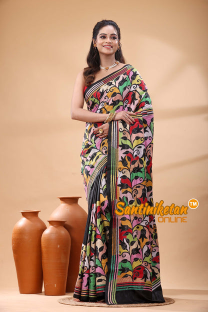 Pure Bangalore Silk Kantha Stitch Saree