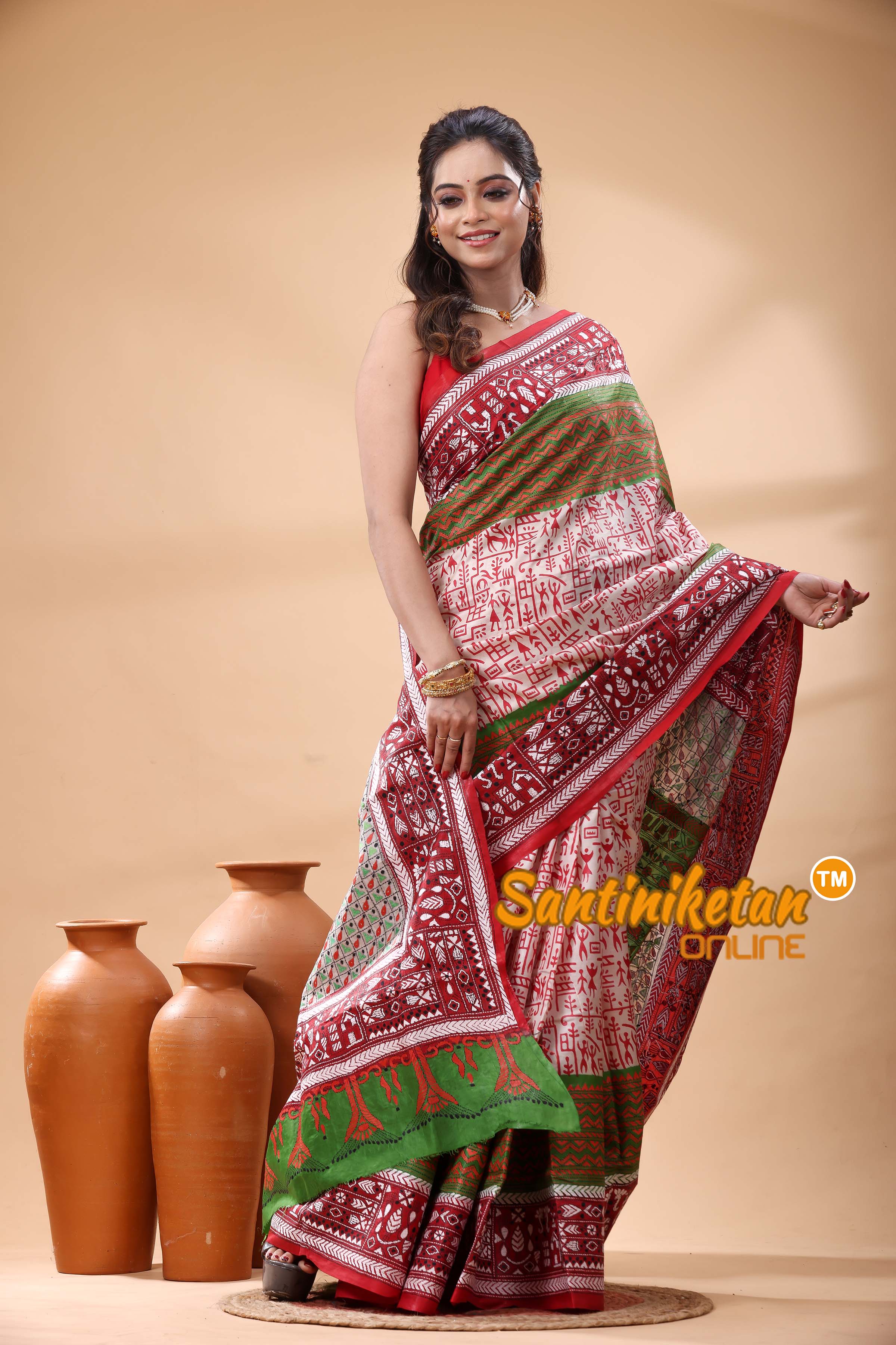 Pure Bangalore Silk Kantha Stitch Saree