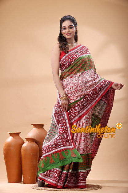 Pure Bangalore Silk Kantha Stitch Saree