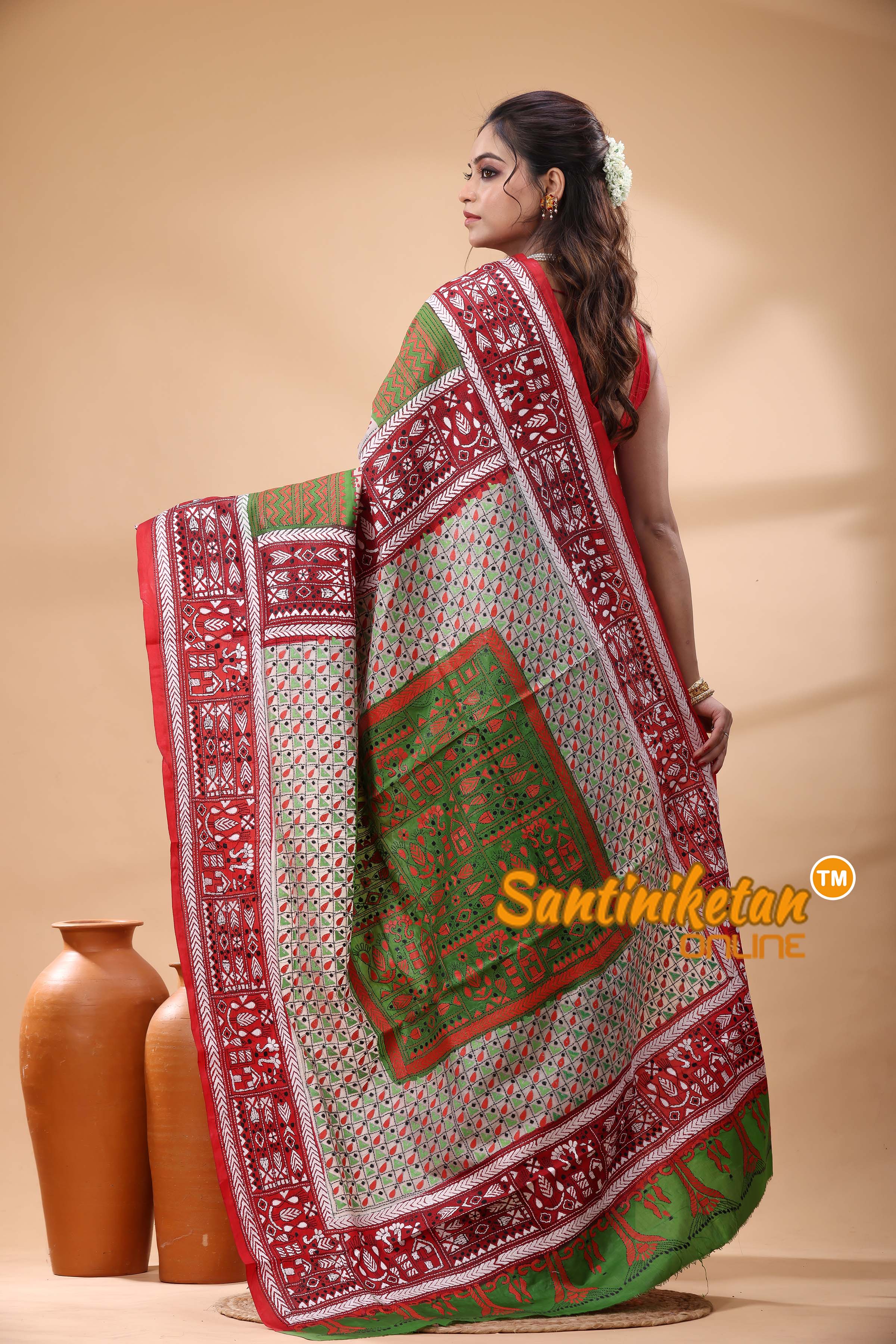 Pure Bangalore Silk Kantha Stitch Saree
