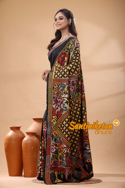 Pure Bangalore Silk Kantha Stitch Saree