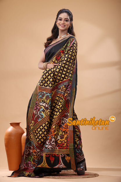 Pure Bangalore Silk Kantha Stitch Saree