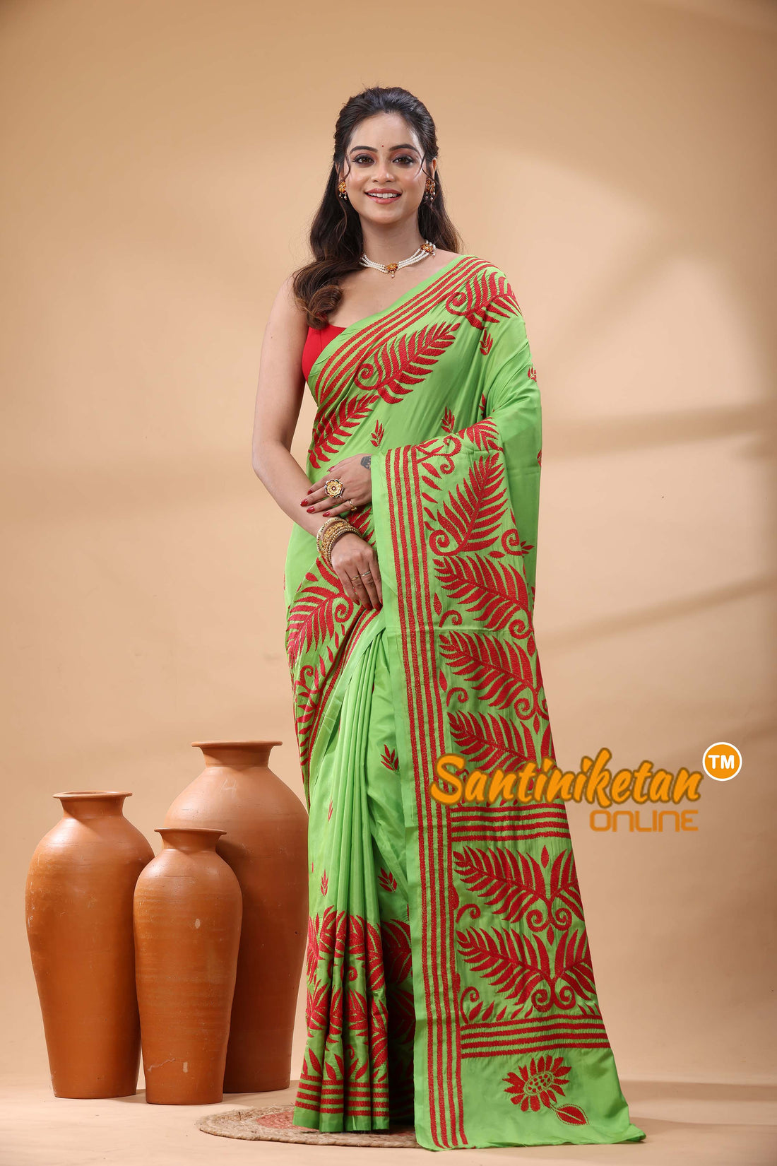 Bangalore Silk Kantha Stitch Saree
