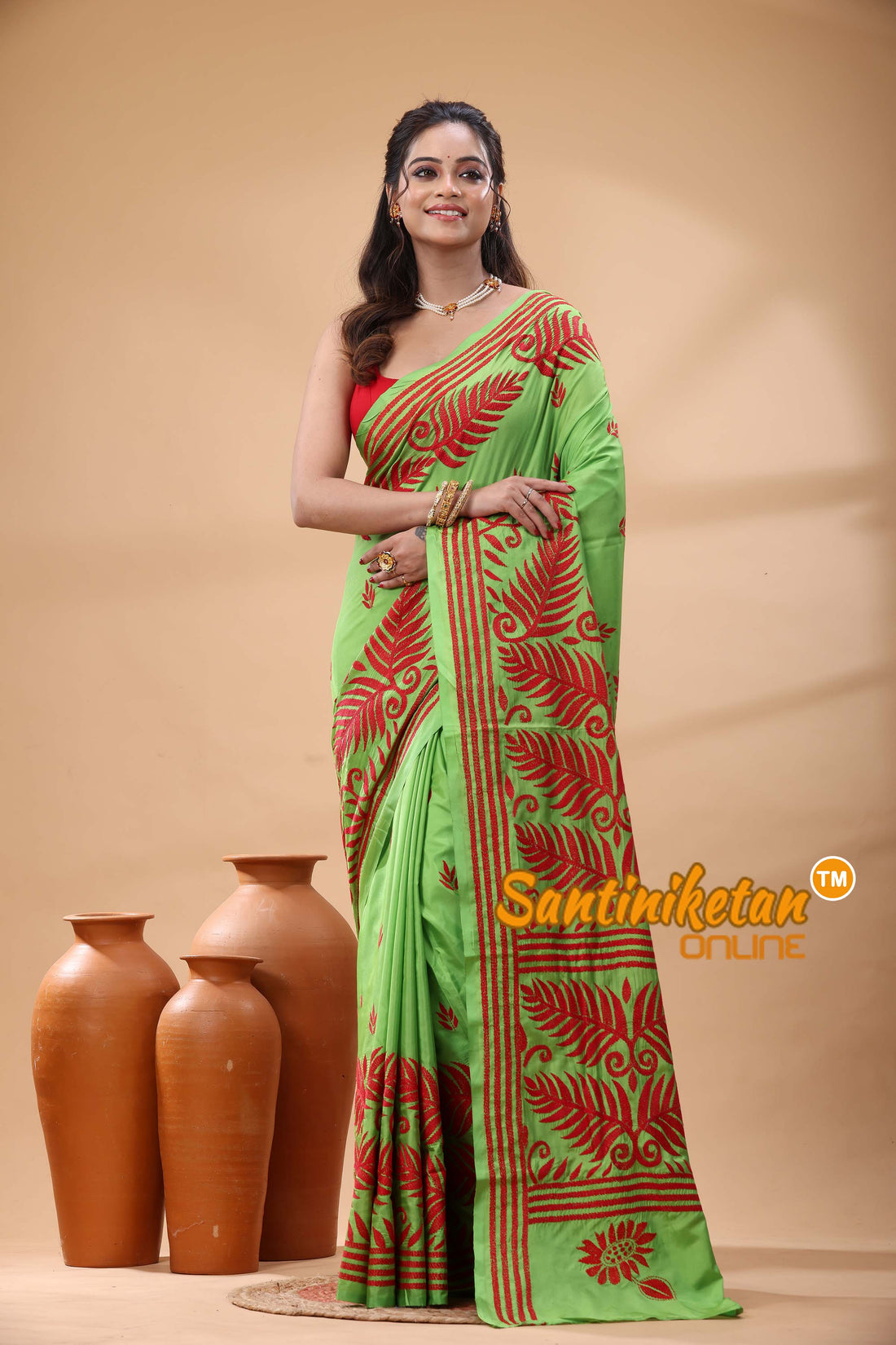 Bangalore Silk Kantha Stitch Saree