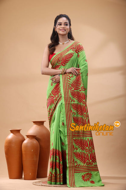 Bangalore Silk Kantha Stitch Saree
