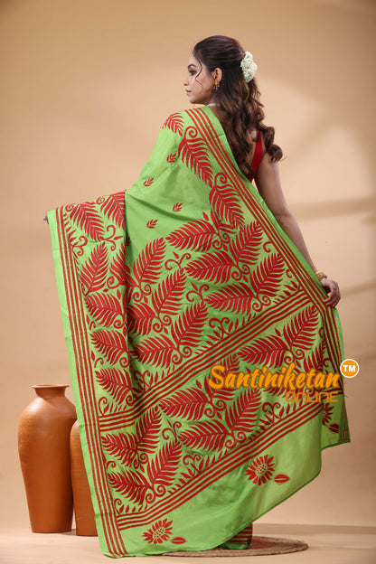 Bangalore Silk Kantha Stitch Saree