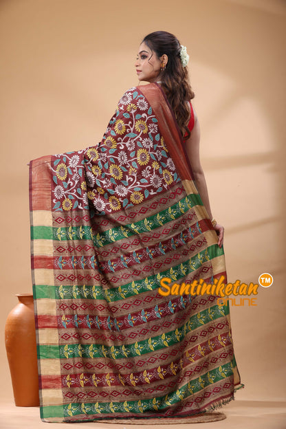 Bishnupuri (Katan) Silk Kantha Stitch Saree