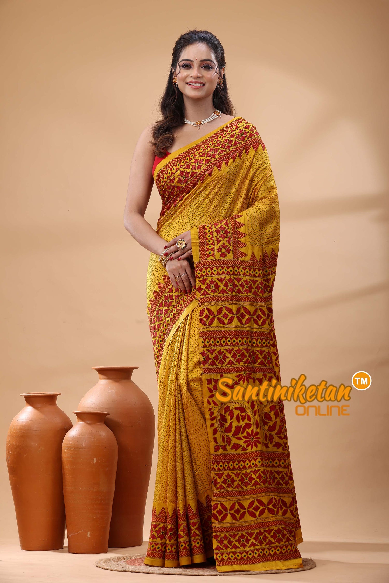 Bishnupuri (Katan) Silk Kantha Stitch Saree
