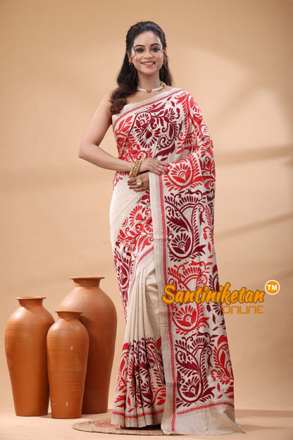 Pure Gachi Tussar Silk Kantha Stitch Saree