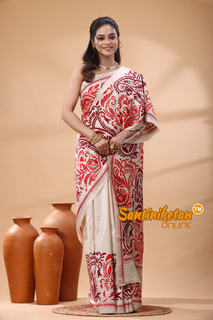Pure Gachi Tussar Silk Kantha Stitch Saree