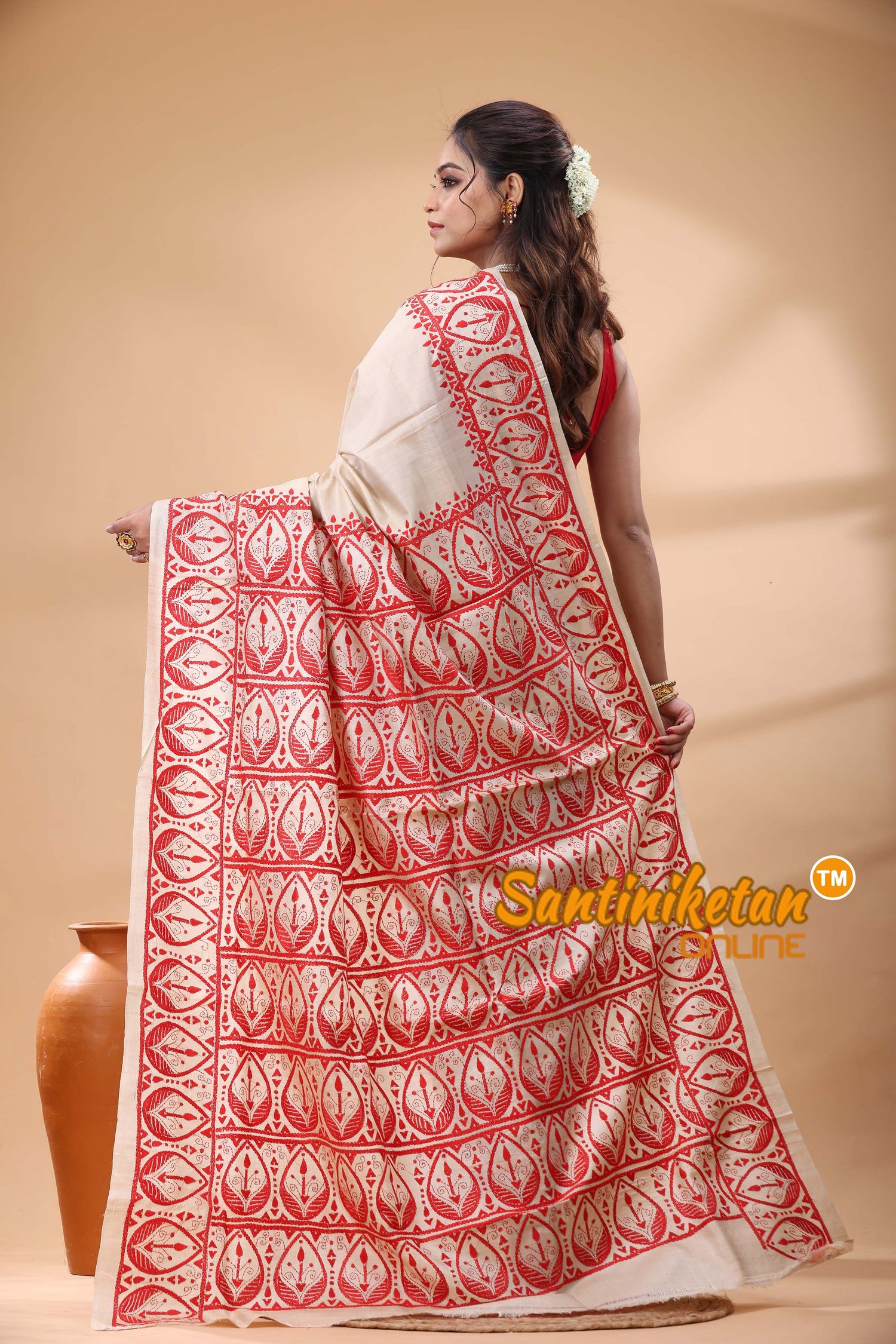 Pure Gachi Tussar Silk Kantha Stitch Saree