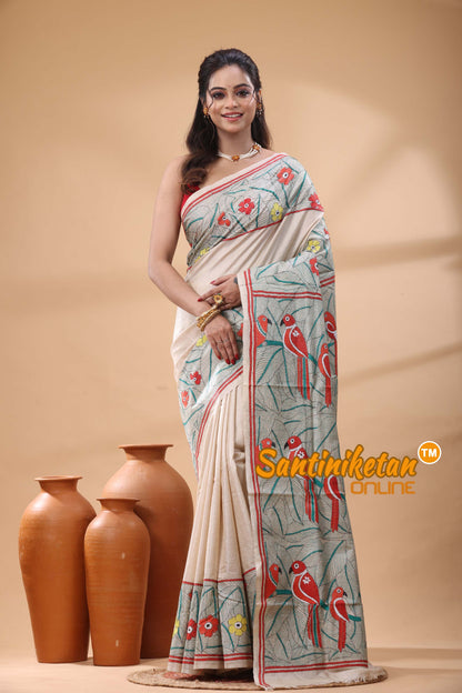 Pure Gachi Tussar Silk Kantha Stitch Saree