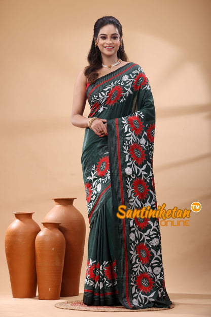 Bangalore Silk Kantha Stitch Saree