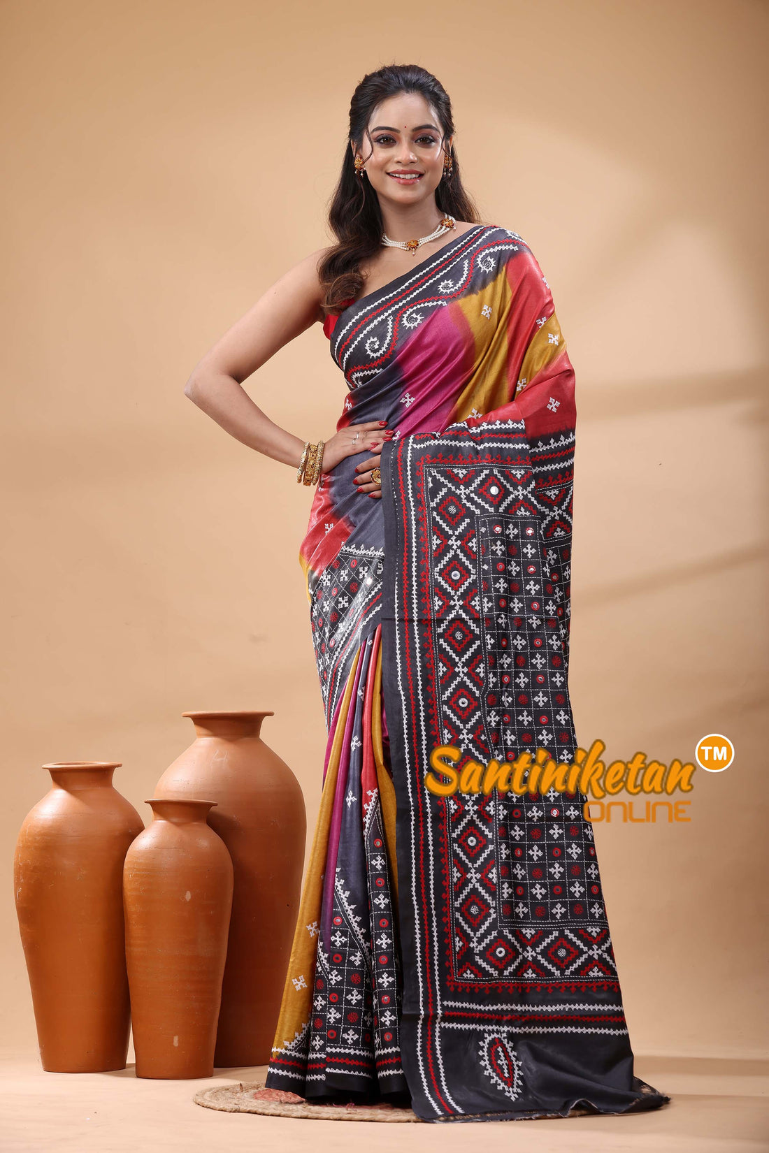 Pure Dye Tussar Silk Gujarati Stitch Saree
