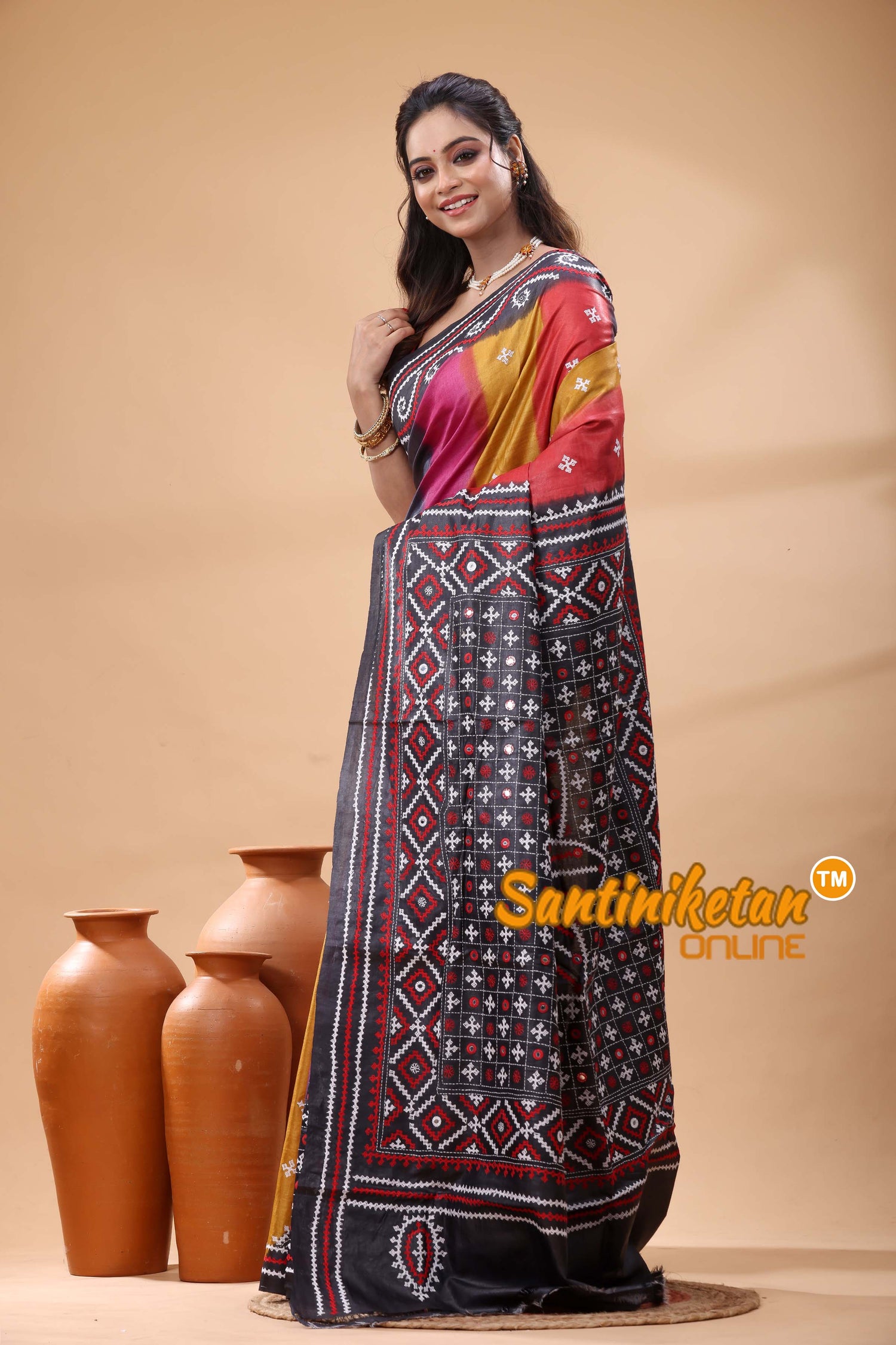Pure Dye Tussar Silk Gujarati Stitch Saree