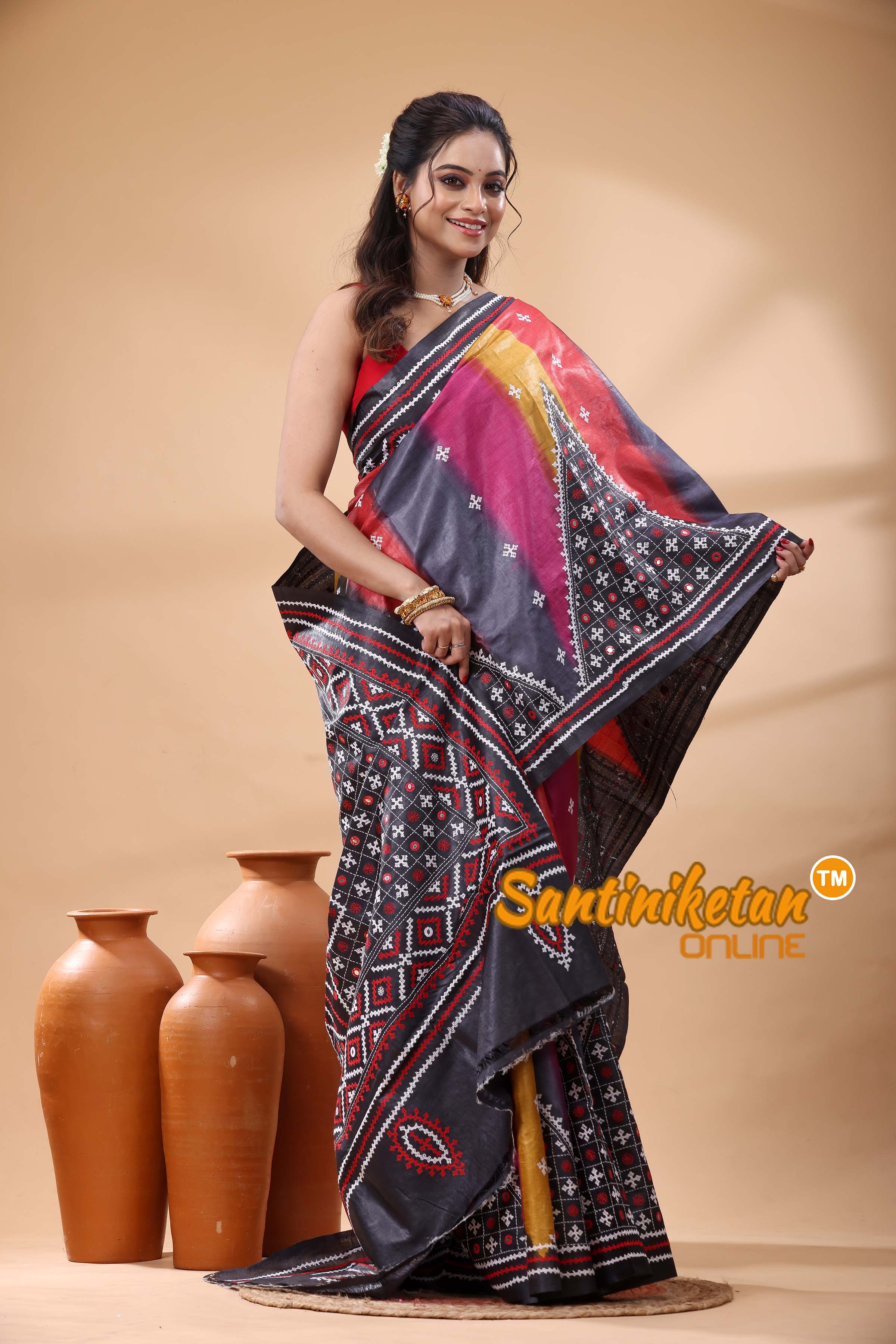 Pure Dye Tussar Silk Gujarati Stitch Saree