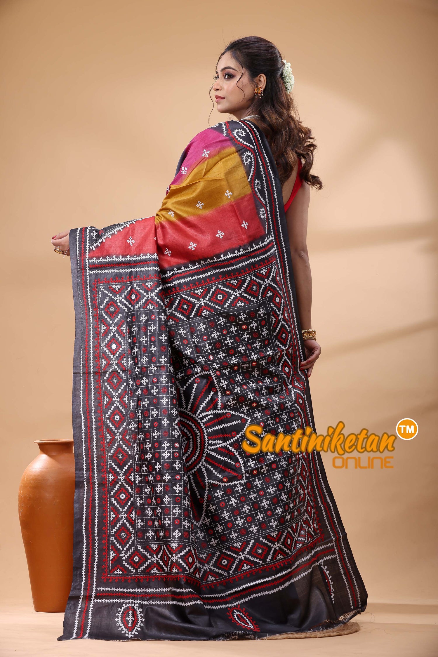 Pure Dye Tussar Silk Gujarati Stitch Saree