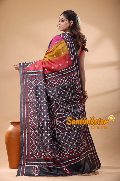 Pure Dye Tussar Silk Gujarati Stitch Saree