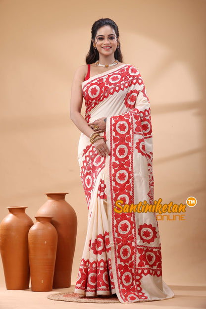 Tussar Silk Kantha Stitch Saree