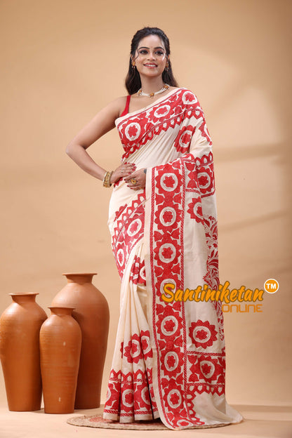 Tussar Silk Kantha Stitch Saree