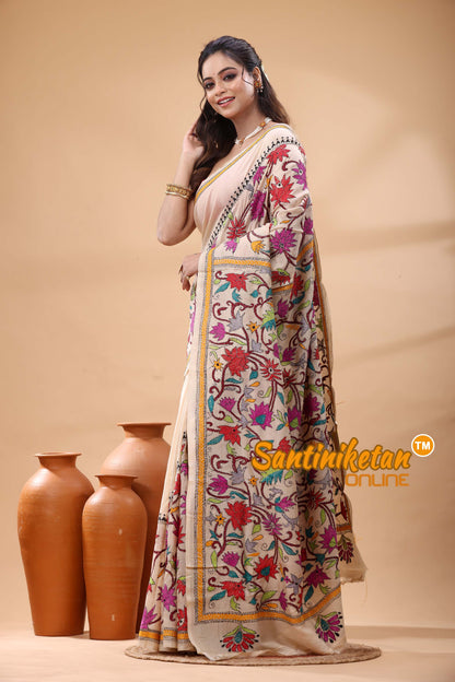 Tussar Silk Kantha Stitch Saree