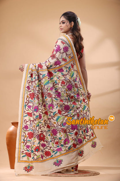 Tussar Silk Kantha Stitch Saree