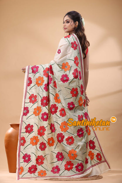 Pure Gachi Tussar Silk Kantha Stitch Saree