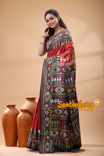 Pure Gachi Dye Tussar Silk Kantha Stitch Saree