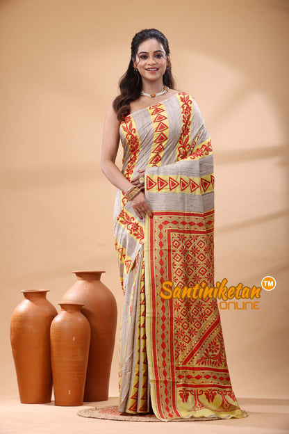 Bishnupuri (Katan) Silk Kantha Stitch Saree