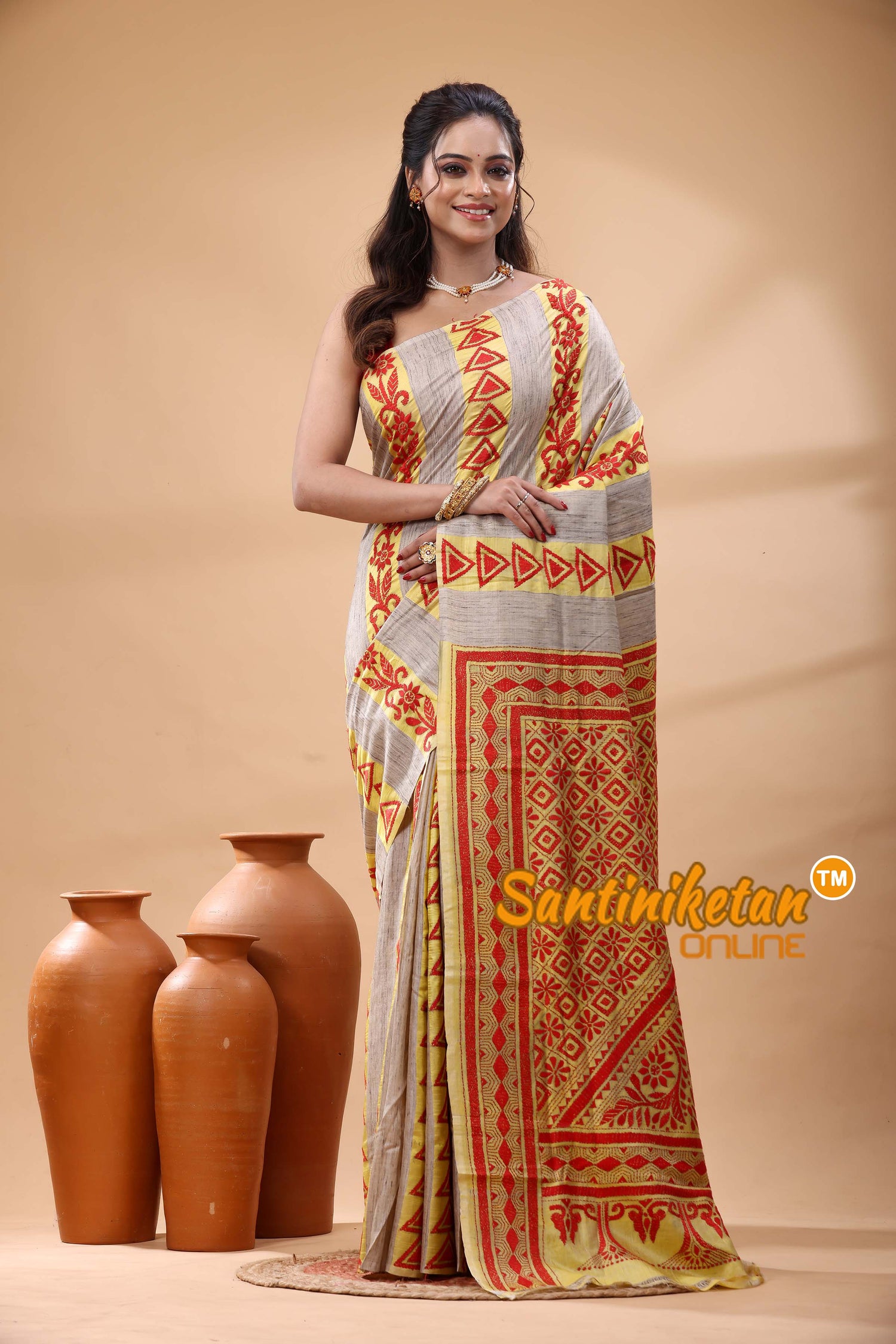 Bishnupuri (Katan) Silk Kantha Stitch Saree