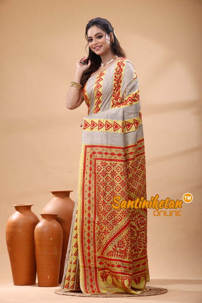 Bishnupuri (Katan) Silk Kantha Stitch Saree