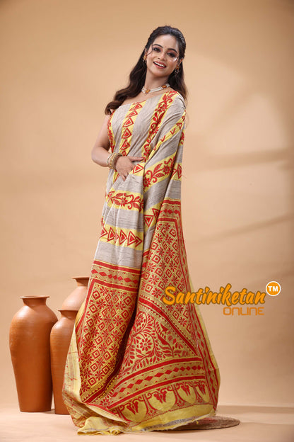 Bishnupuri (Katan) Silk Kantha Stitch Saree