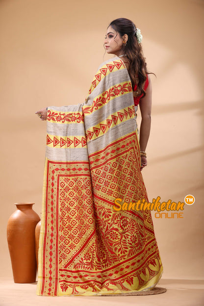 Bishnupuri (Katan) Silk Kantha Stitch Saree