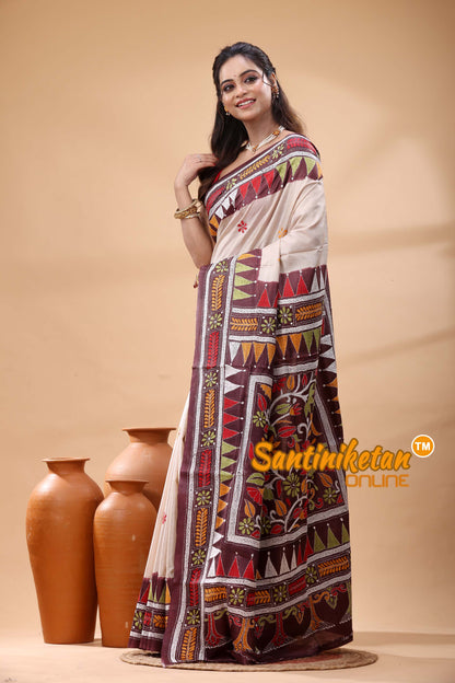 Pure Gachi Tussar Silk Kantha Stitch Saree