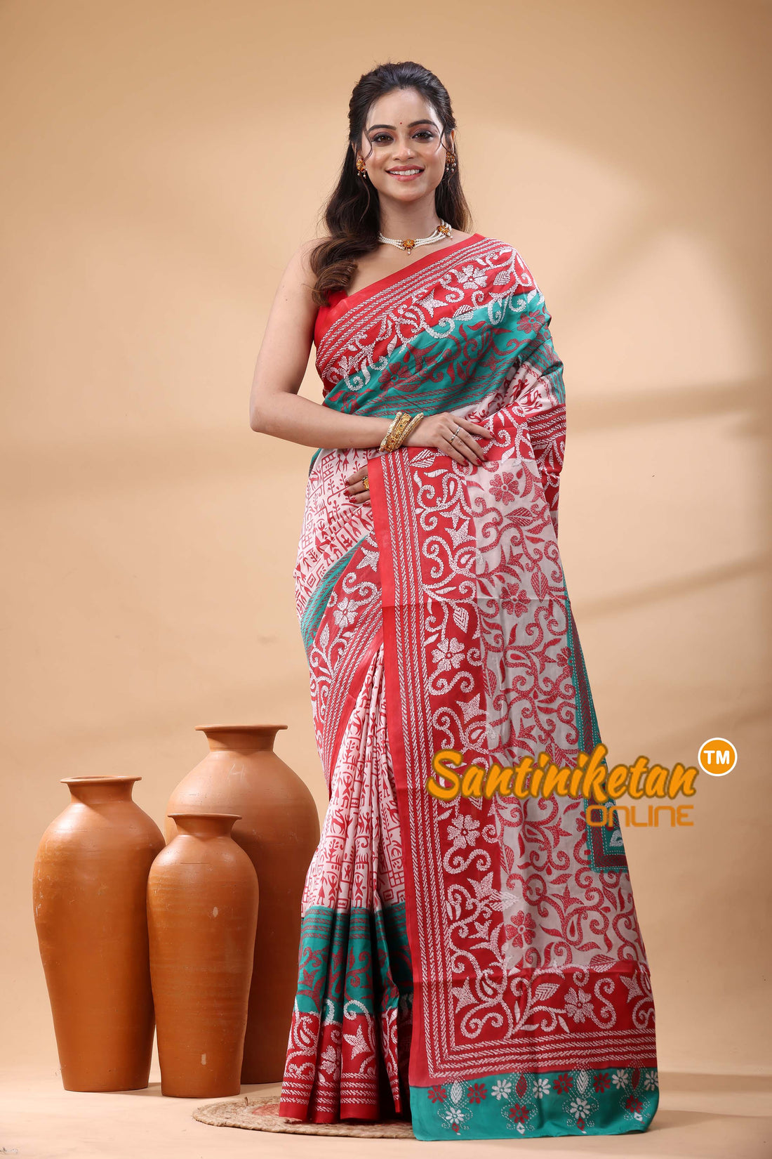 Pure Bangalore Silk Kantha Stitch Saree
