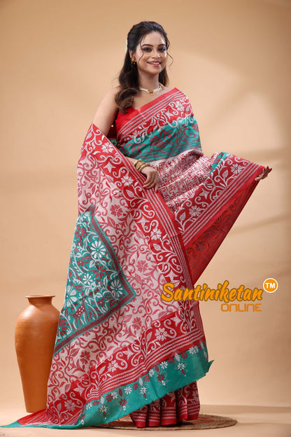Pure Bangalore Silk Kantha Stitch Saree