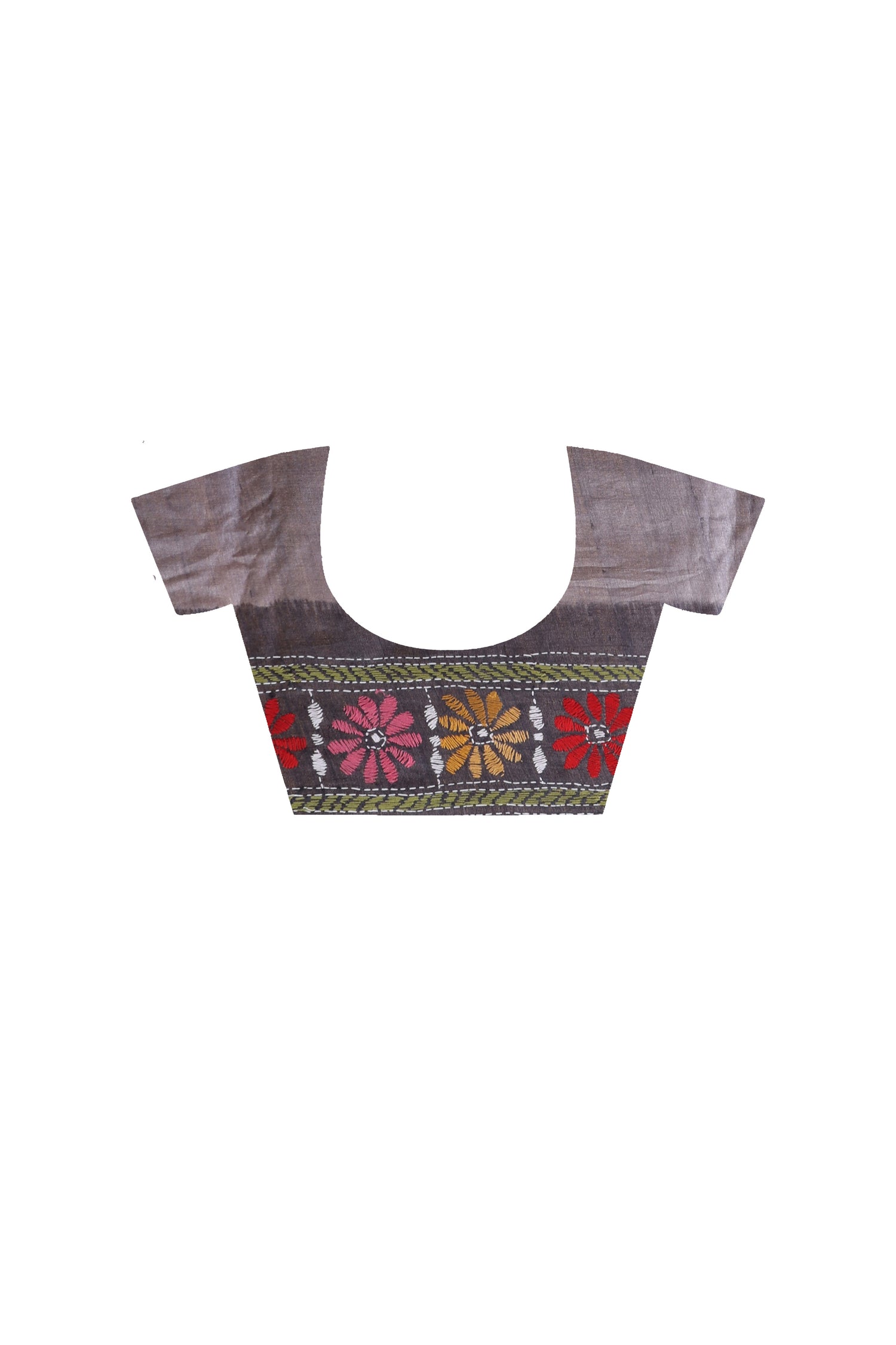 Pure Gachi Dye Tussar Silk Kantha Stitch Saree
