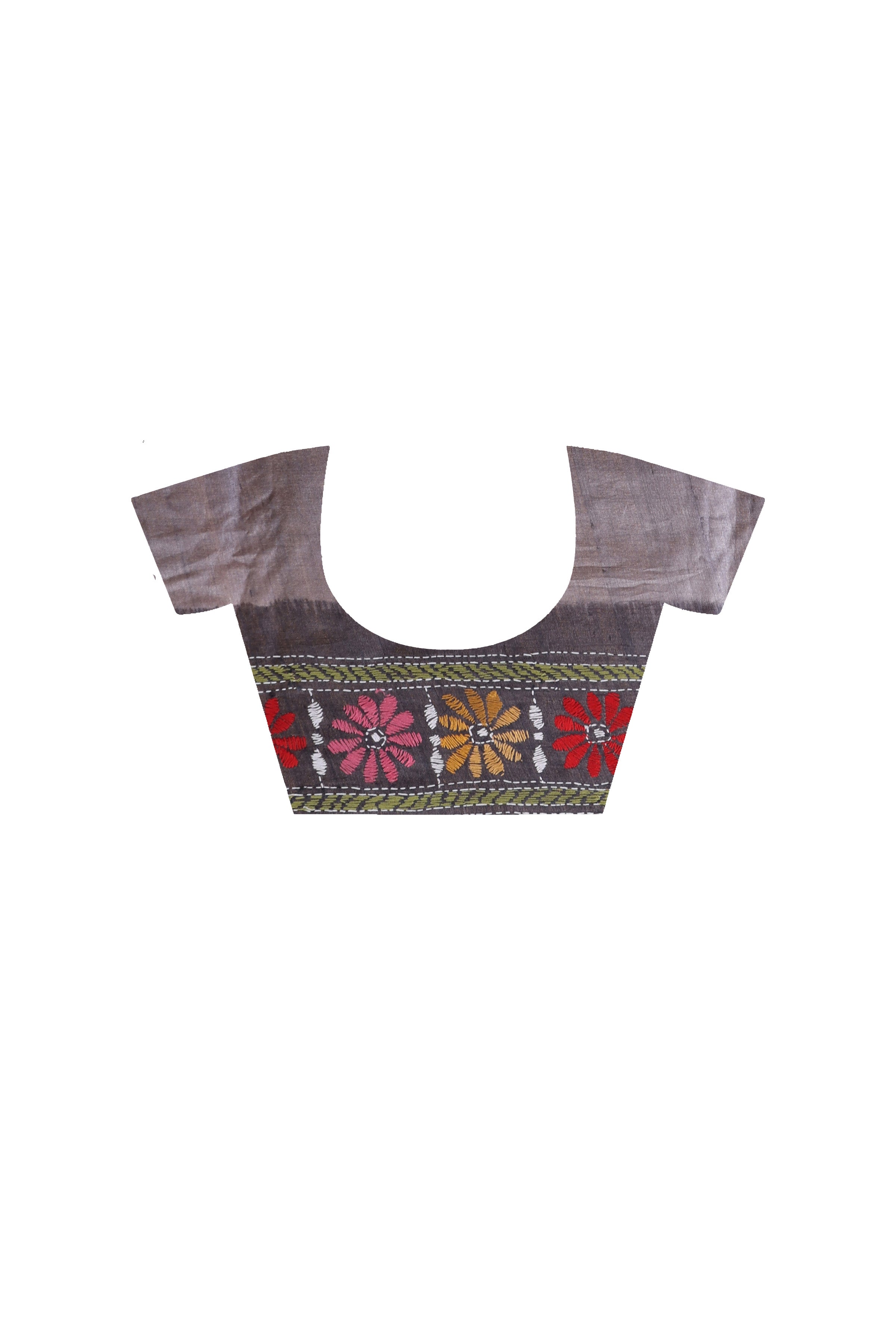Pure Gachi Dye Tussar Silk Kantha Stitch Saree