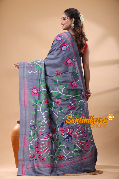 Pure Murshidabad Silk Kantha Stitch Saree