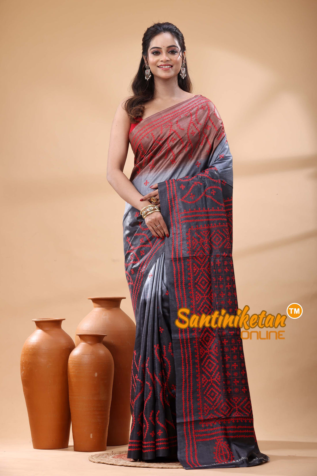 Pure Dye Tussar Silk Gujarati Stitch Saree
