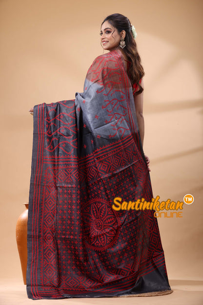 Pure Dye Tussar Silk Gujarati Stitch Saree
