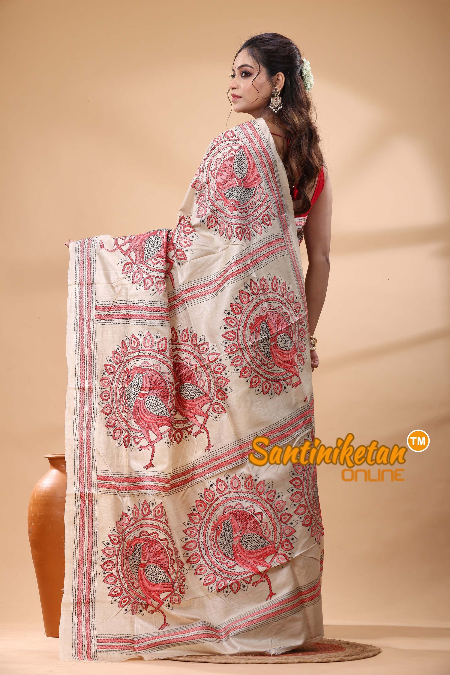 Pure Gachi Tussar Silk Kantha Stitch Saree