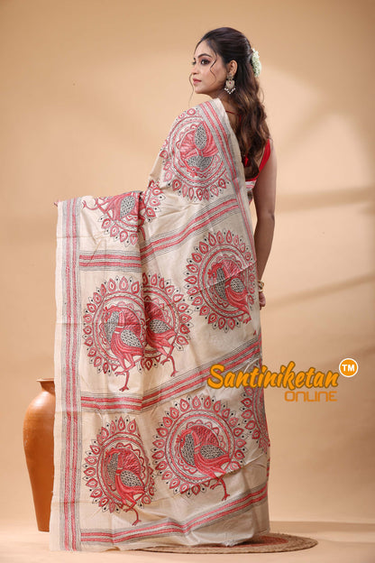 Pure Gachi Tussar Silk Kantha Stitch Saree