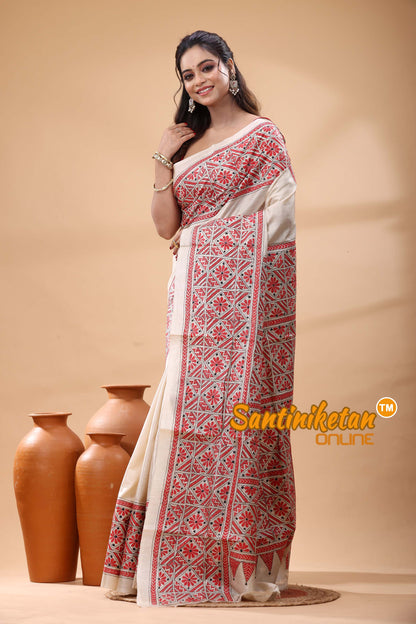 Pure Gachi Tussar Silk Kantha Stitch Saree