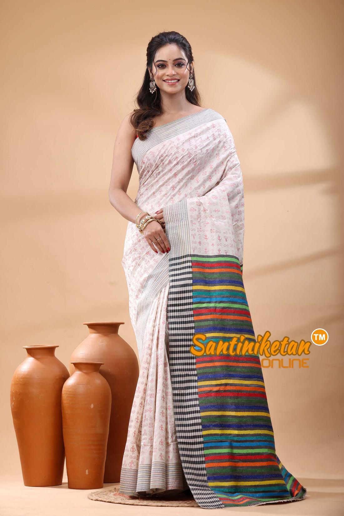 Bishnupuri (Katan) Silk Kantha Stitch Saree